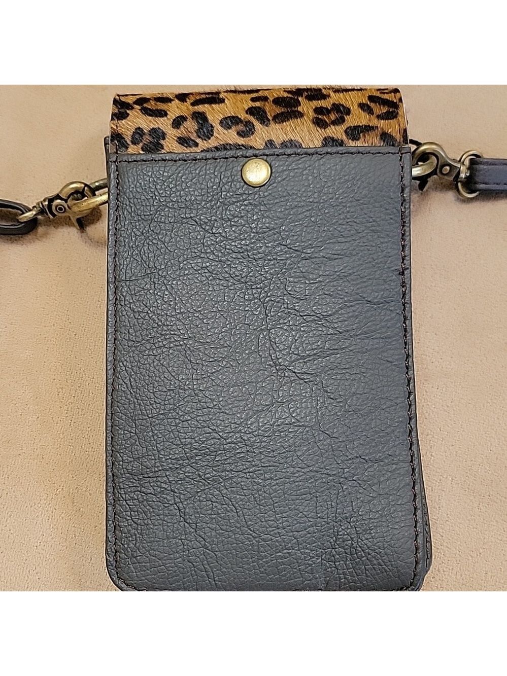 Soruka Gia Blue & Leopard Print Upcycled Leather Crossbody Bag OOAK NWT - Picture 3 of 13